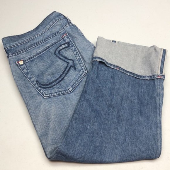 VINTAGE LIGHTWASH ROCK & REPUBLIC CHRISSY CROP JEANS 31x25 FACT DISTRESS… - Picture 3 of 13